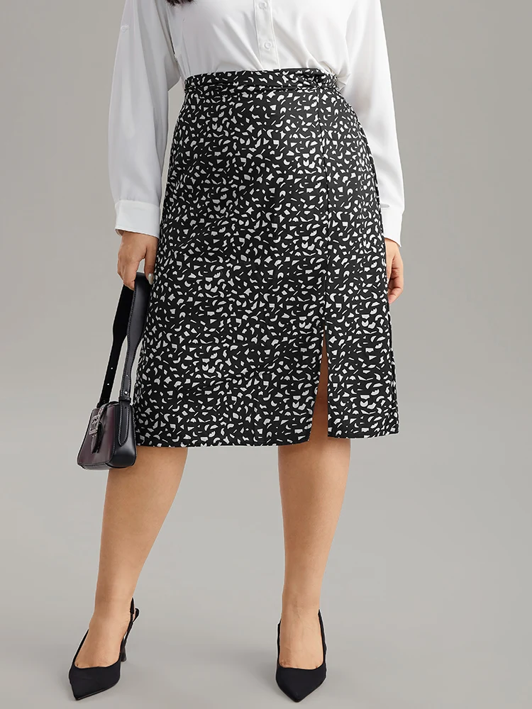 Geometric Graphic Twist Front Split Side Skirt