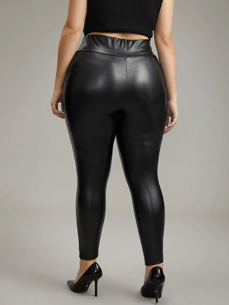 PU Wideband Waist Skinny Leggings