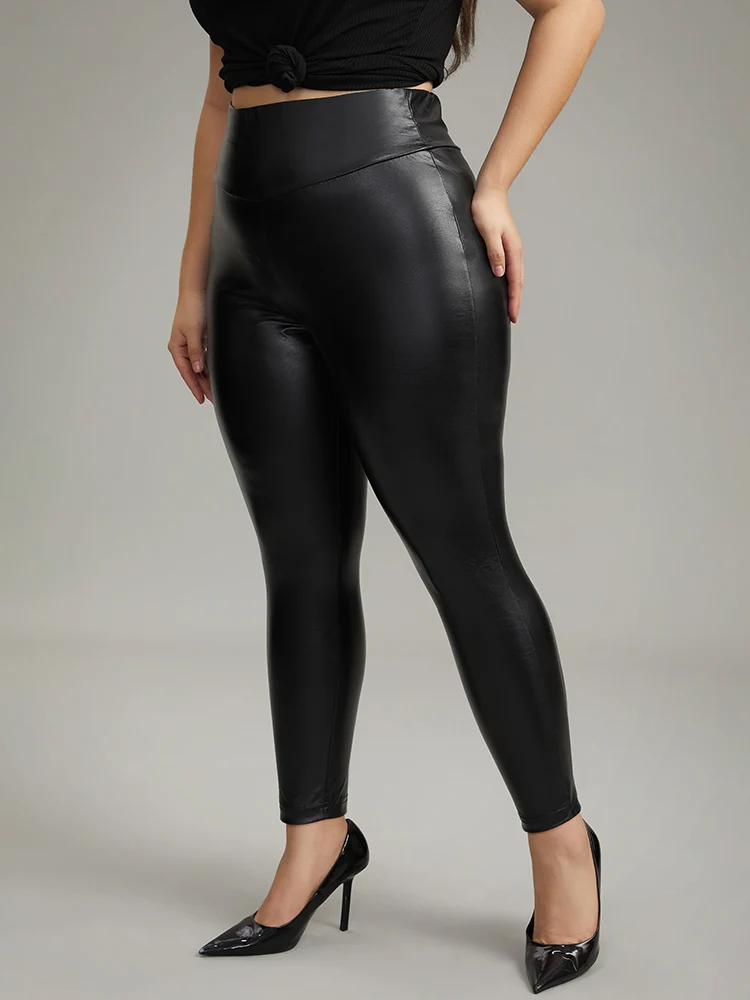 PU Wideband Waist Skinny Leggings