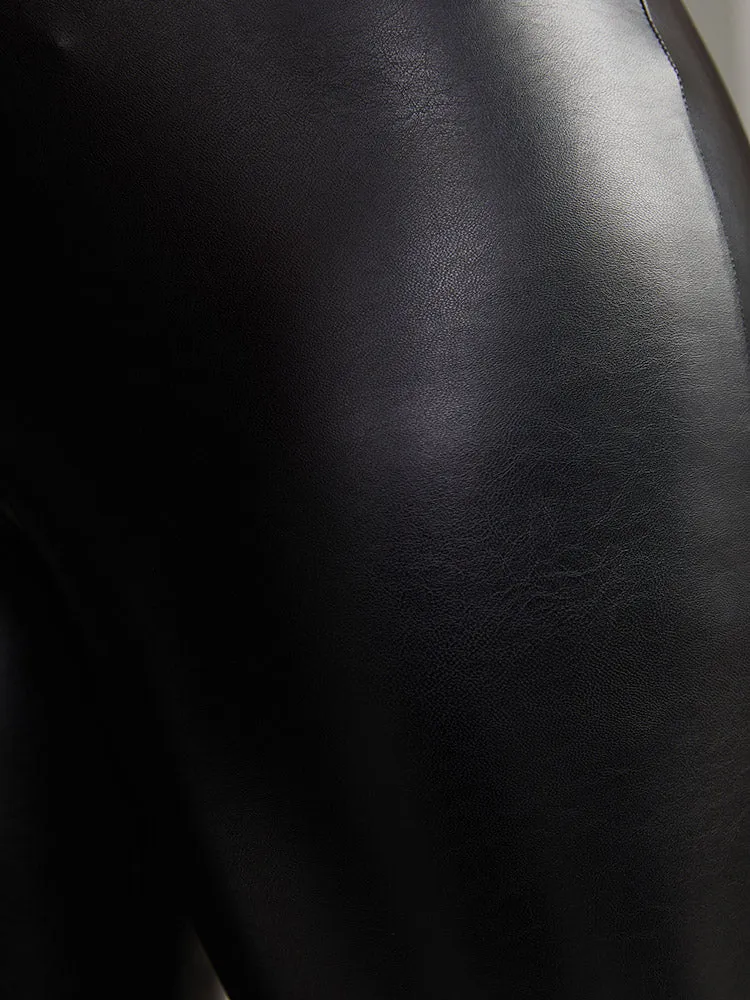 PU Wideband Waist Skinny Leggings
