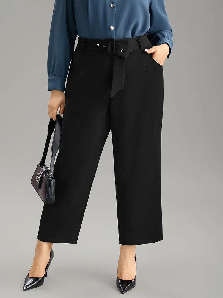 Static-Free Buckle Detail Eyelet Pants