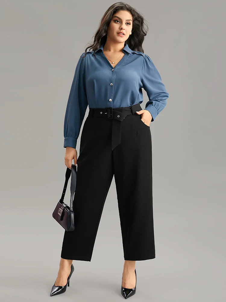 Static-Free Buckle Detail Eyelet Pants