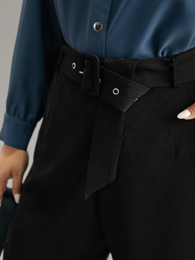 Static-Free Buckle Detail Eyelet Pants