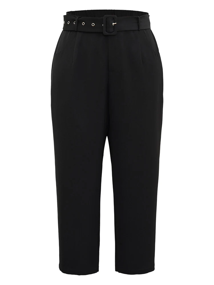 Static-Free Buckle Detail Eyelet Pants