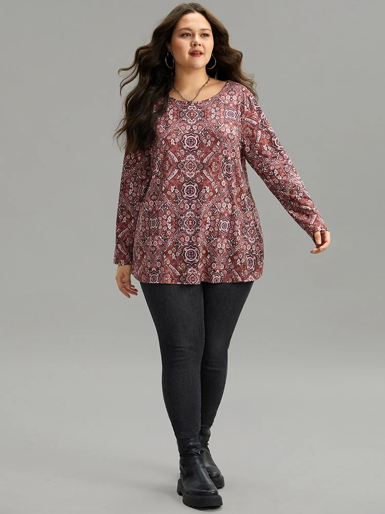 Bandana Print Round Neck T-shirt
