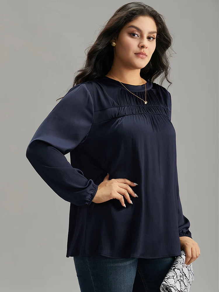 Static-Free Plain Gathered Blouse