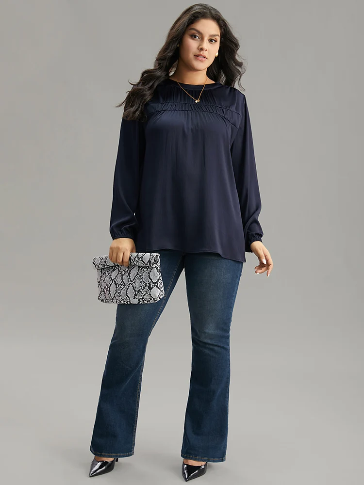 Static-Free Plain Gathered Blouse