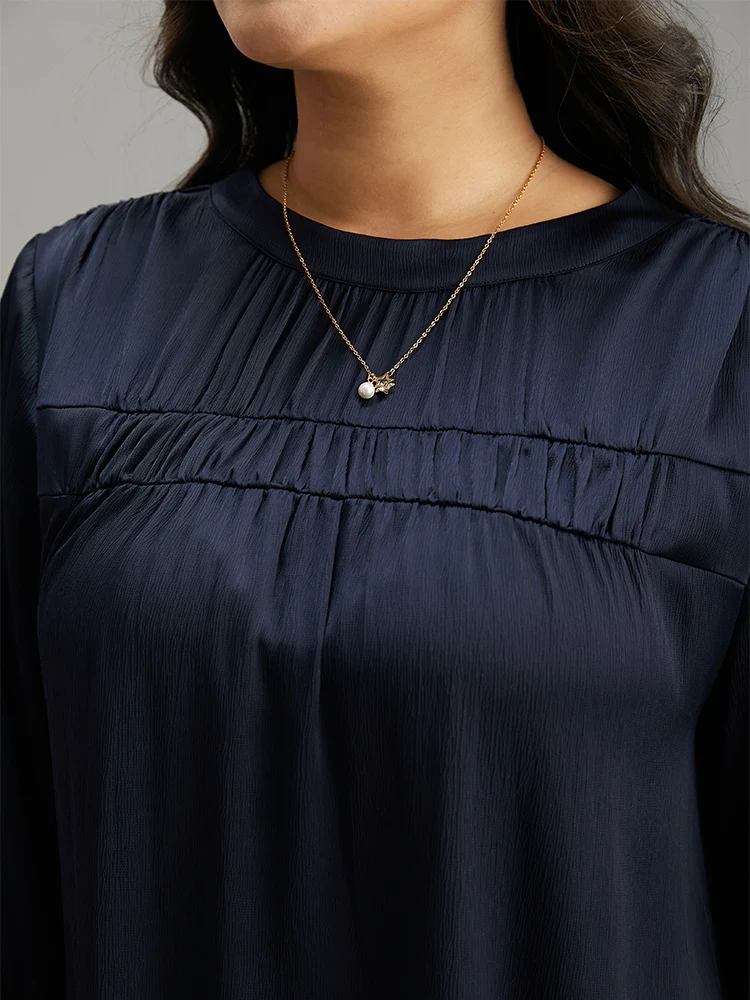 Static-Free Plain Gathered Blouse