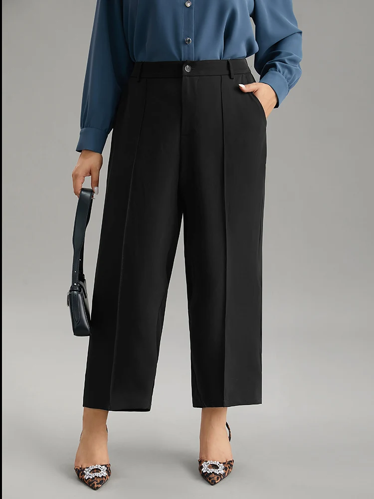 Static-Free Solid Seam Detail Button Up Pants