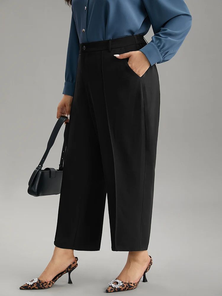 Static-Free Solid Seam Detail Button Up Pants