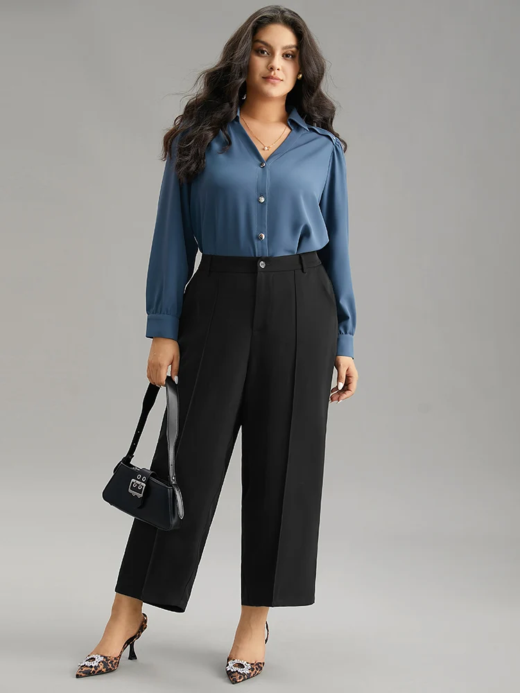 Static-Free Solid Seam Detail Button Up Pants