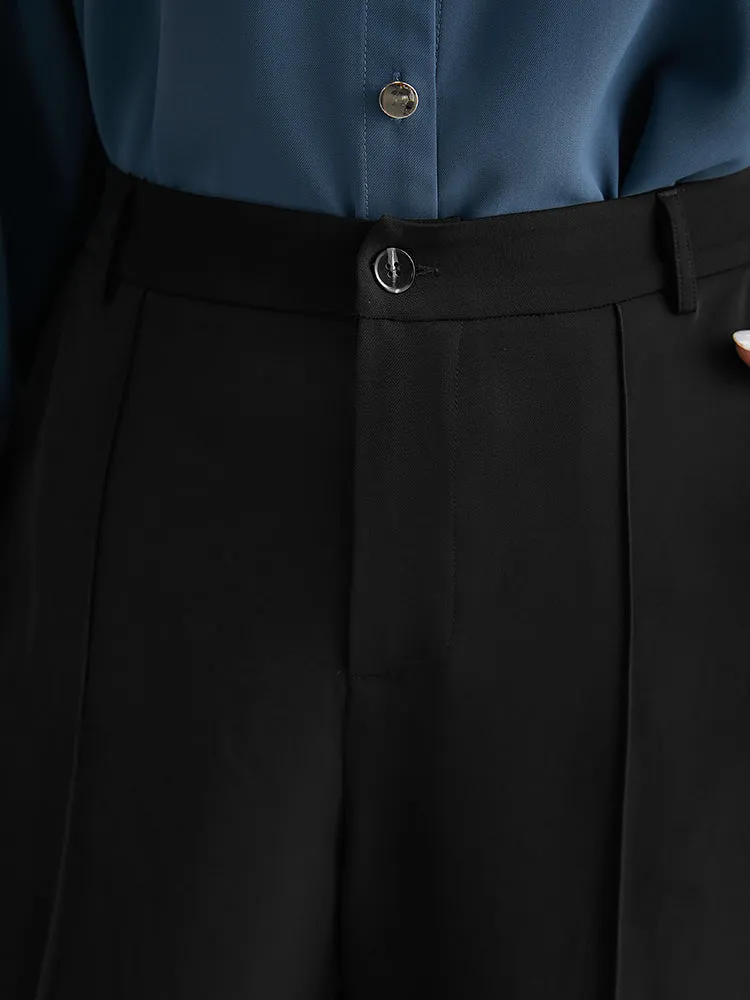 Static-Free Solid Seam Detail Button Up Pants