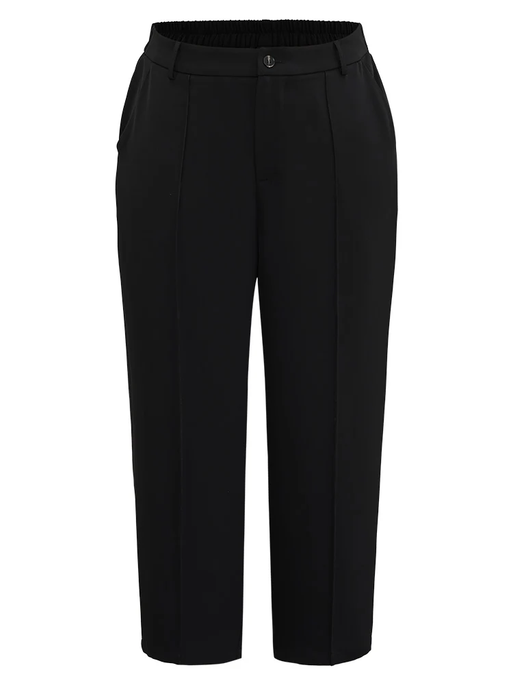 Static-Free Solid Seam Detail Button Up Pants