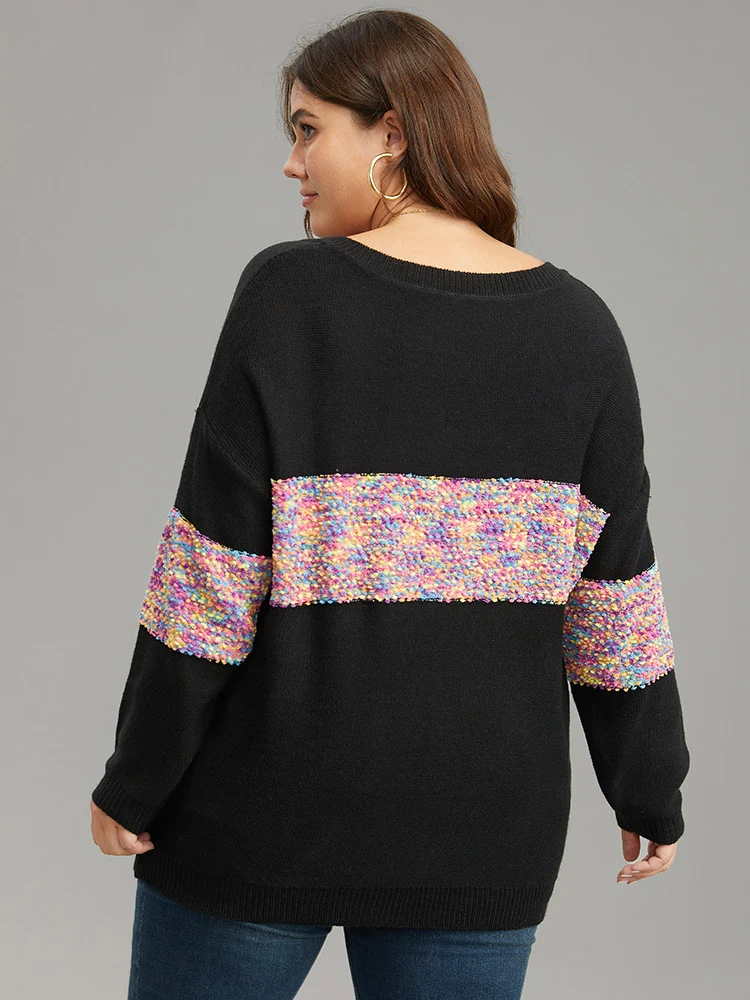 Colour Heather Contrast V Neck Pullover