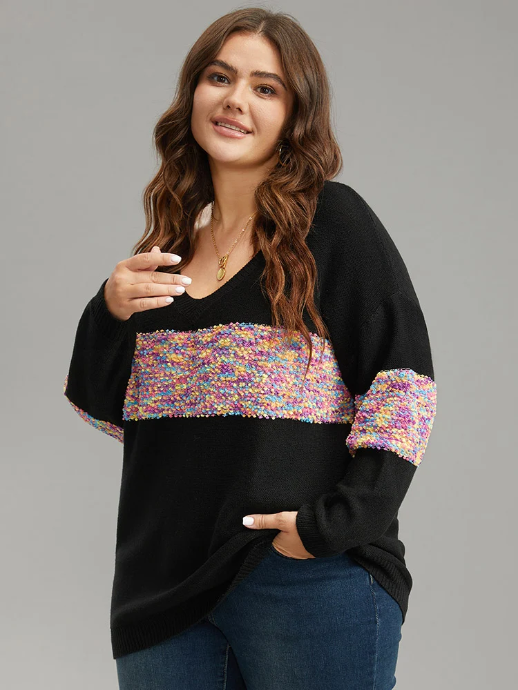 Colour Heather Contrast V Neck Pullover