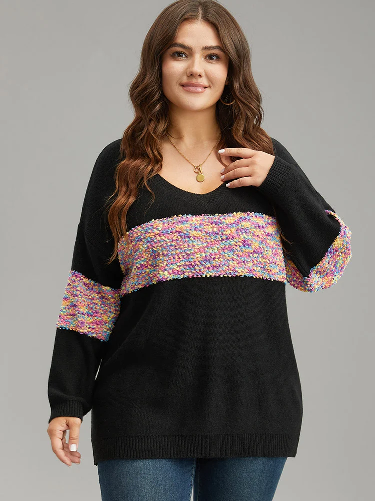 Colour Heather Contrast V Neck Pullover