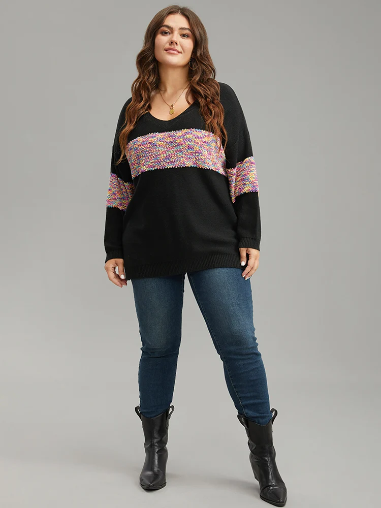 Colour Heather Contrast V Neck Pullover