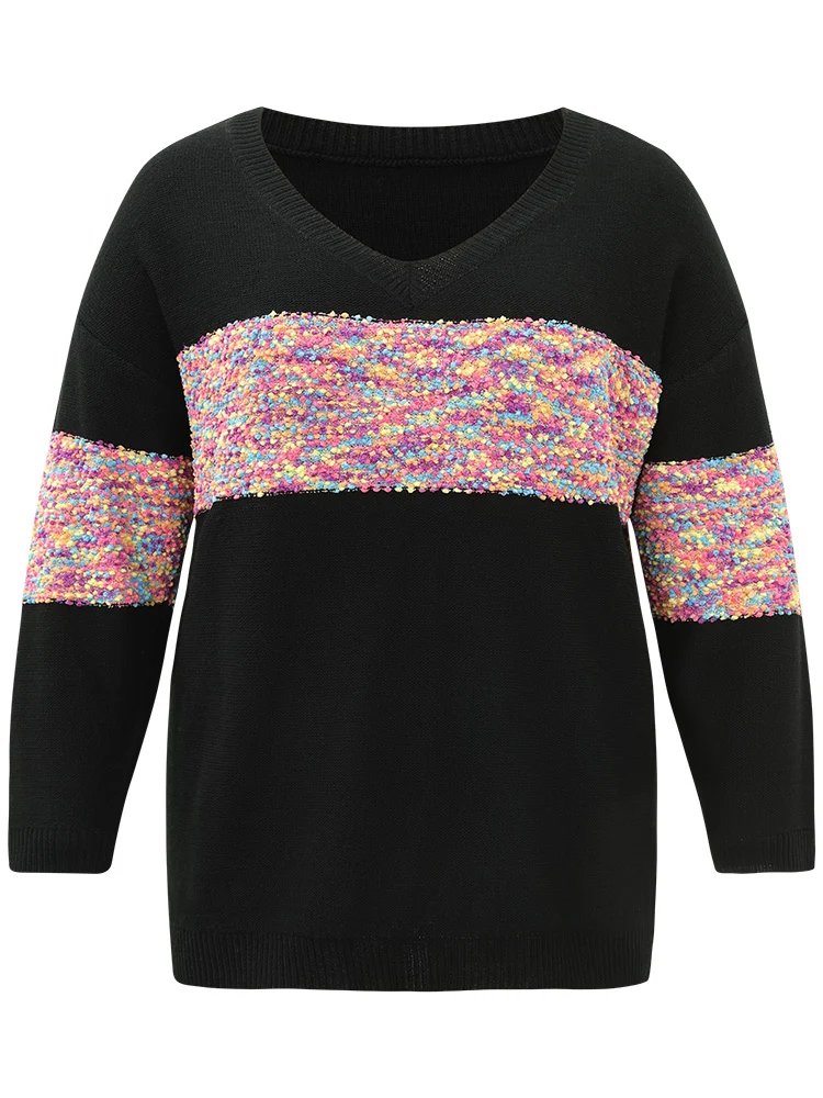 Colour Heather Contrast V Neck Pullover