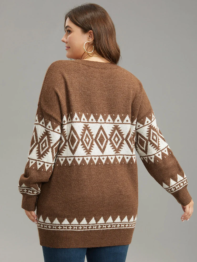 Anti-Pilling Bandana Print V Neck Pullover