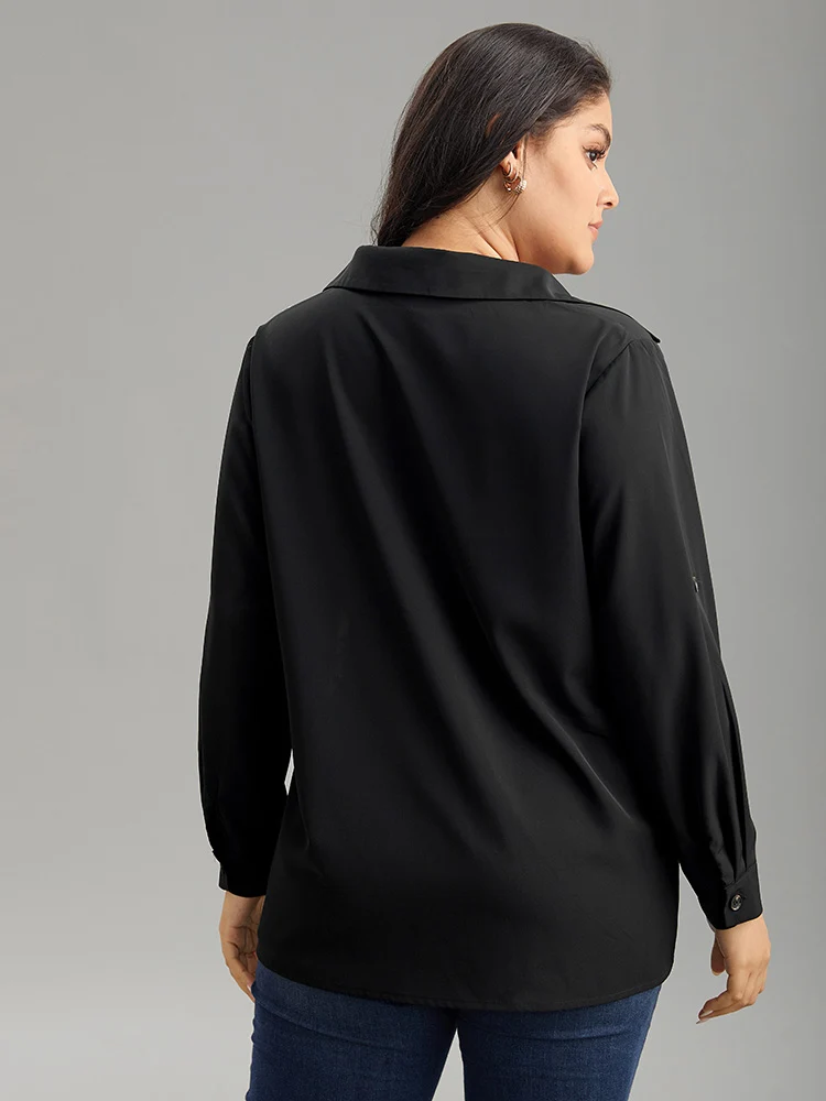 Silhouette Floral Print Shirt Collar Contrast Blouse