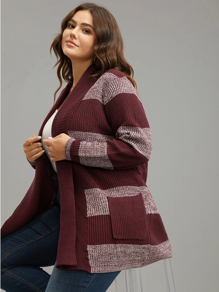 Colorblock Heather Belted Pocket Cardigan