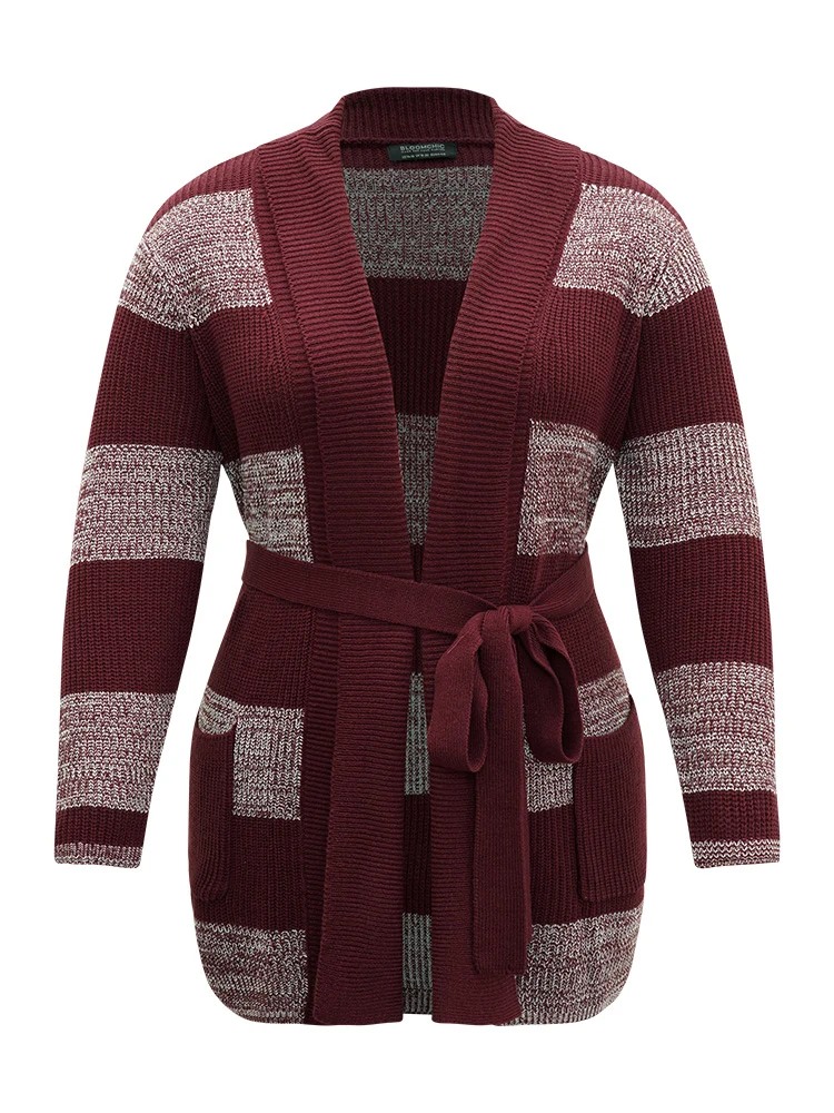 Colorblock Heather Belted Pocket Cardigan