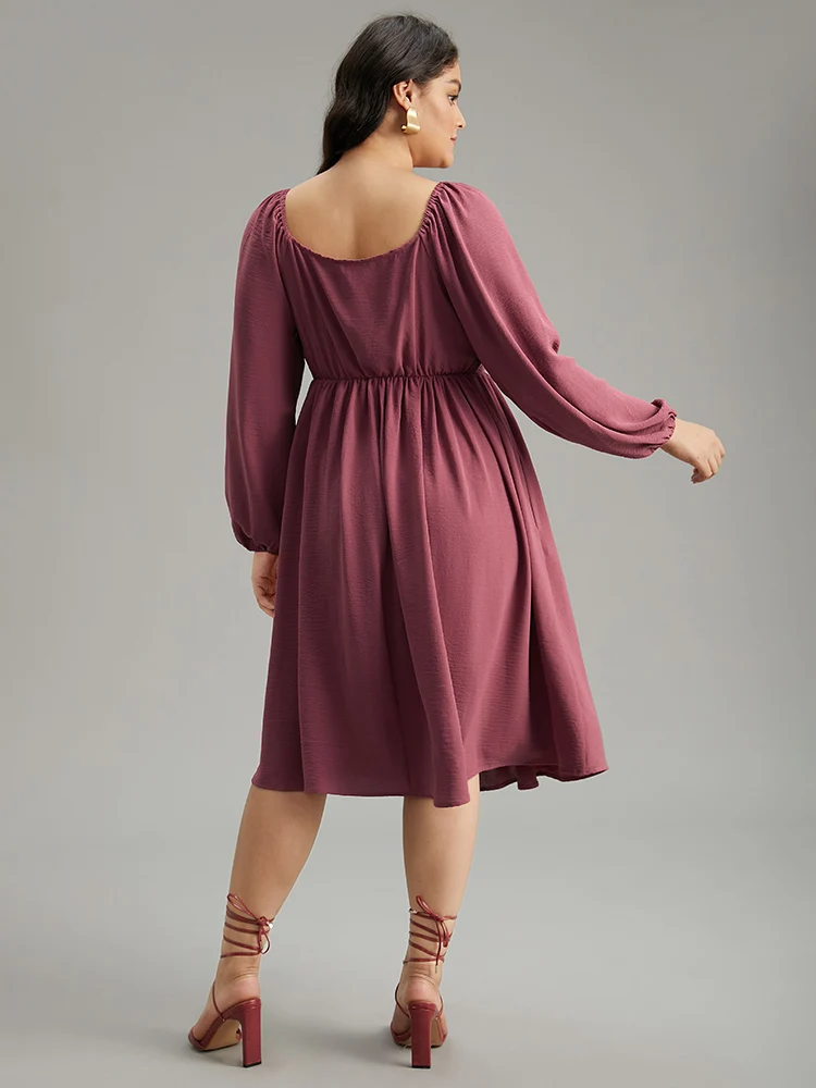 Crochet Lace Square Neck Elastic Cuffs Dress