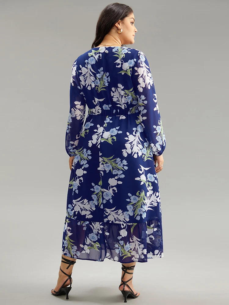 Floral Print Pocket Elastic Waist Gathered Dress