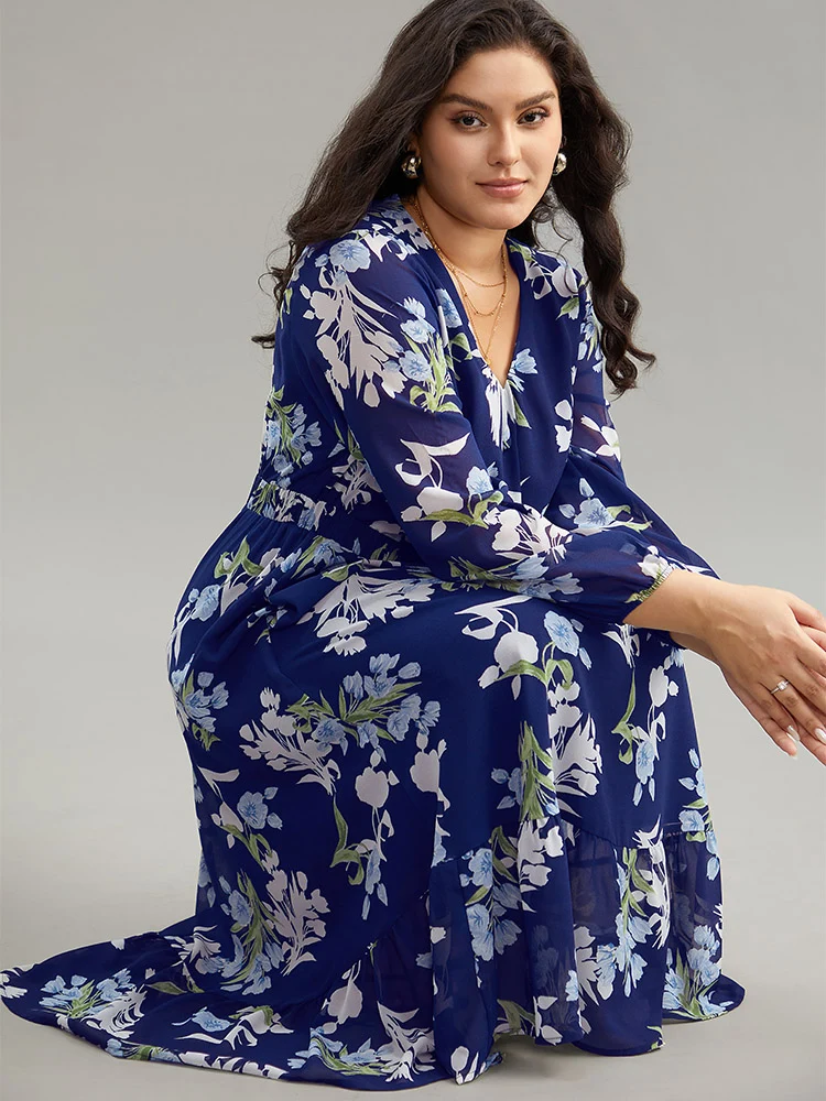 Floral Print Pocket Elastic Waist Gathered Dress