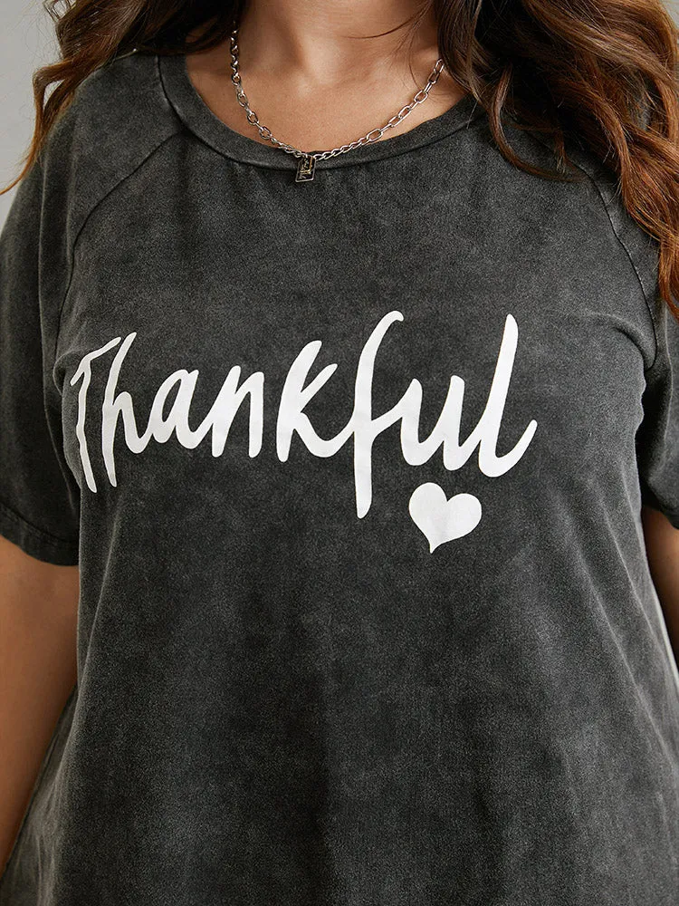 Vintage Letter Print Round Neck Raglan Sleeve T-shirt