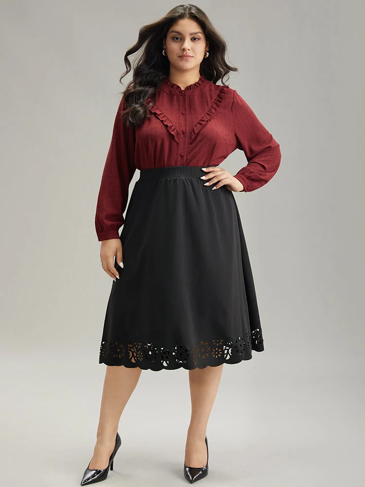 Plain Elastic Waist Pocket Laser Cut Skirt