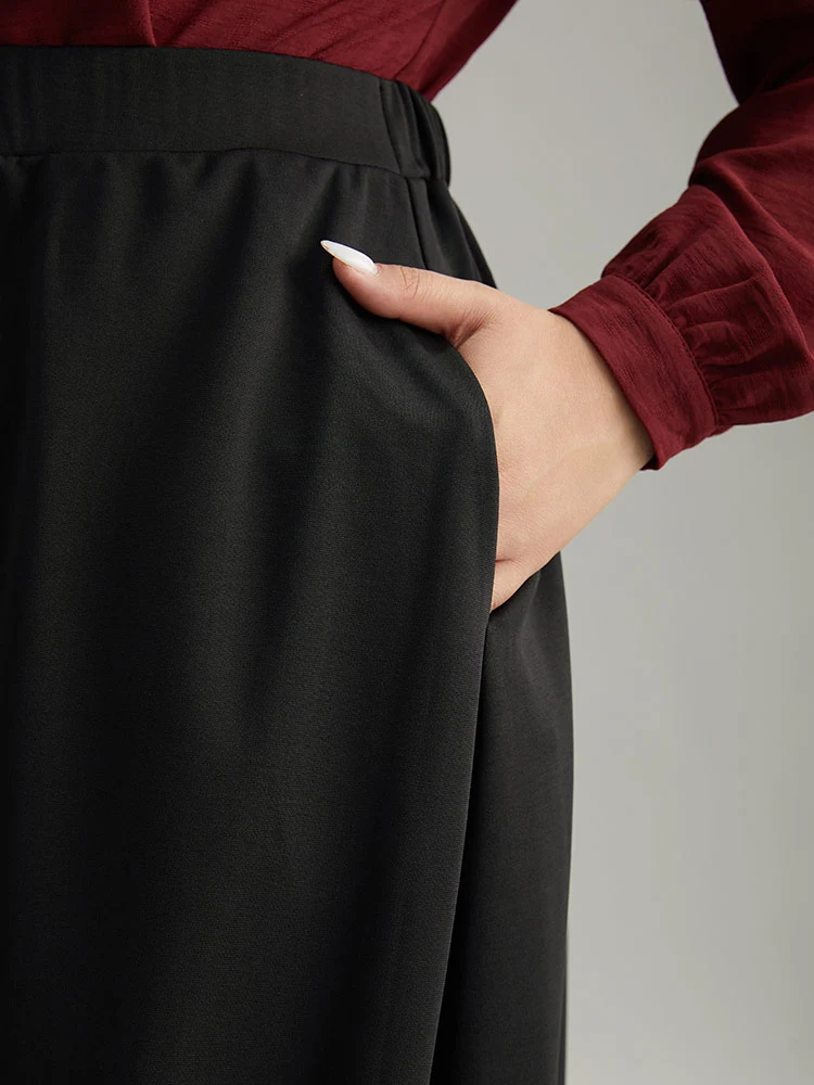 Plain Elastic Waist Pocket Laser Cut Skirt