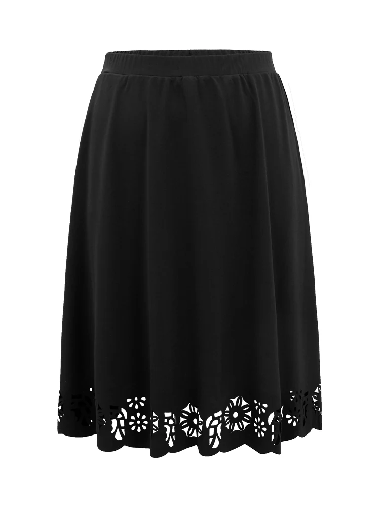 Plain Elastic Waist Pocket Laser Cut Skirt