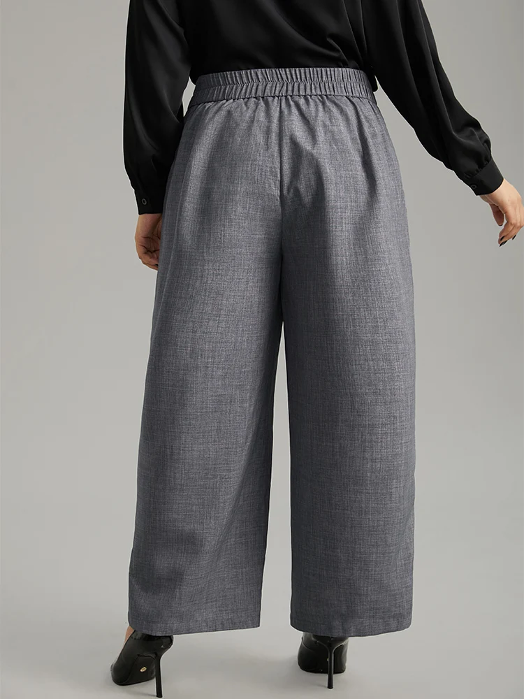 Textured Button Up Flap Detail Wide Leg Pants