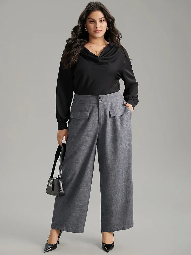 Textured Button Up Flap Detail Wide Leg Pants