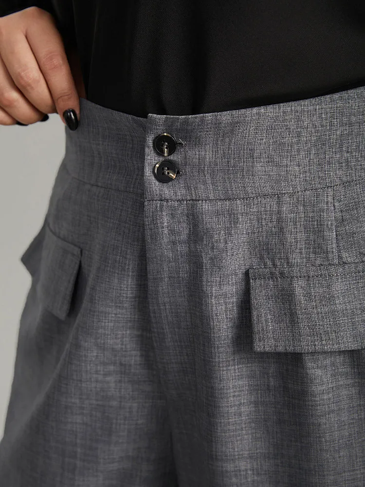 Textured Button Up Flap Detail Wide Leg Pants