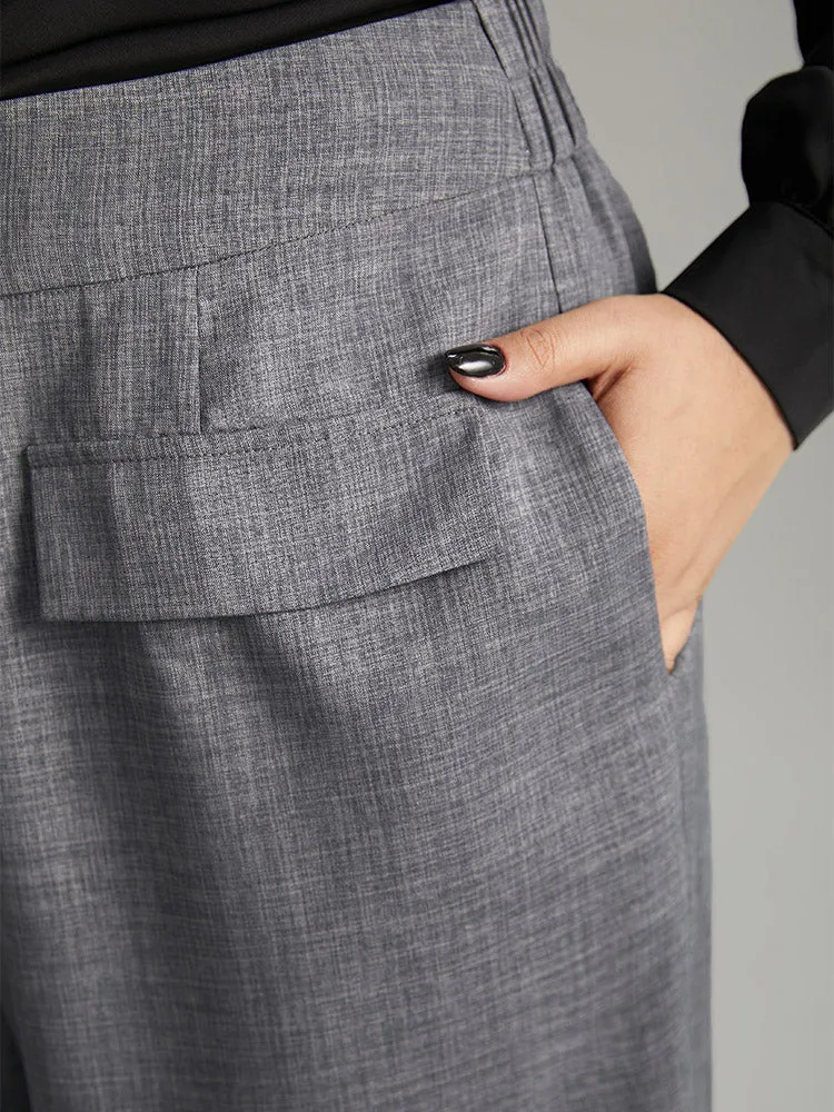 Textured Button Up Flap Detail Wide Leg Pants