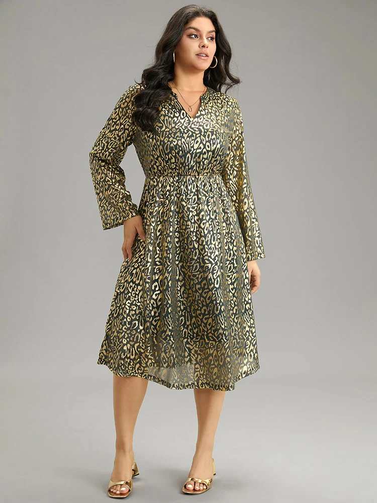 Leopard Glitter Pocket Elastic Waist Dress