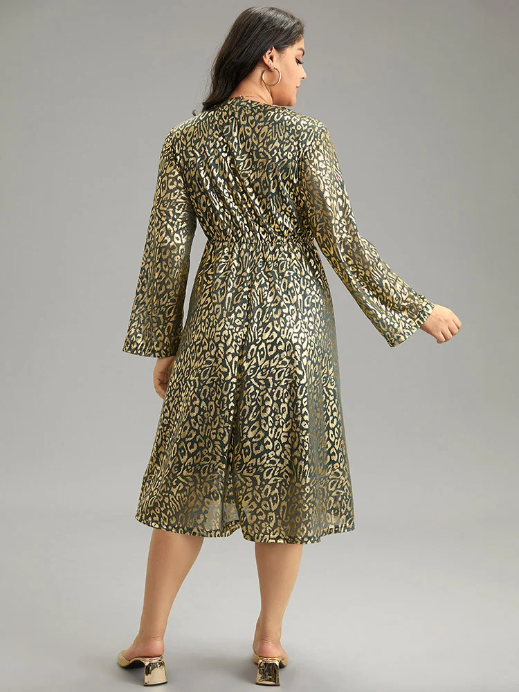 Leopard Glitter Pocket Elastic Waist Dress