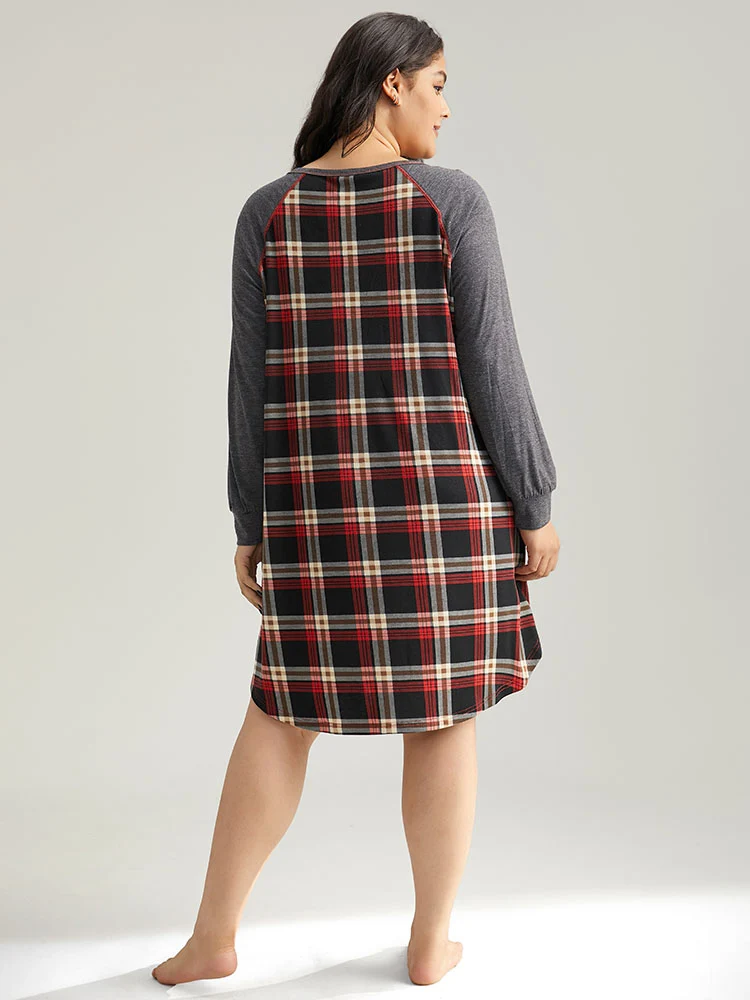 Plaid Patchwork Contrast Curved Hem Sleep Dress
