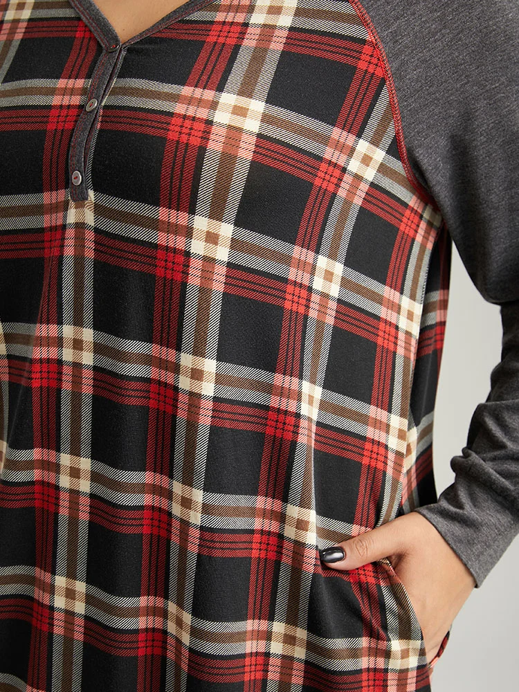 Plaid Patchwork Contrast Curved Hem Sleep Dress