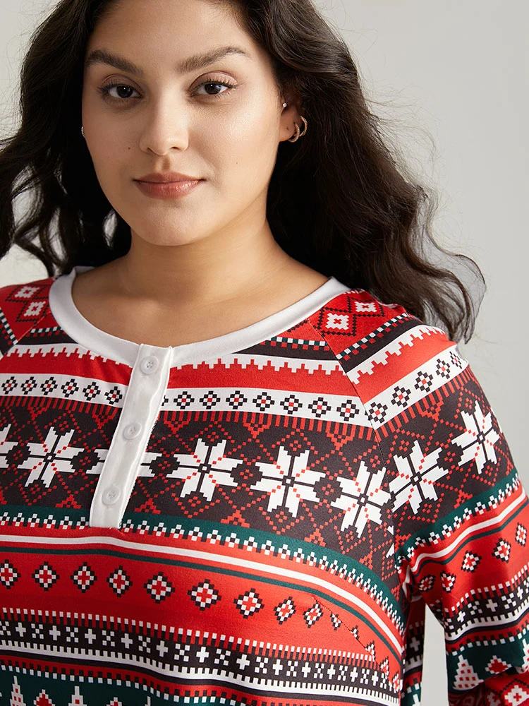 Geometric Sleep Raglan Sleeve Button Up Dress