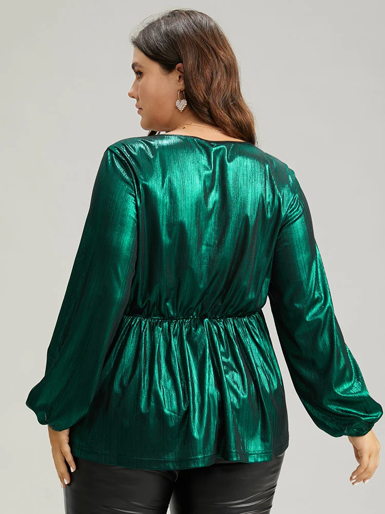 Solid Wrap Twist Front Gathered Blouse
