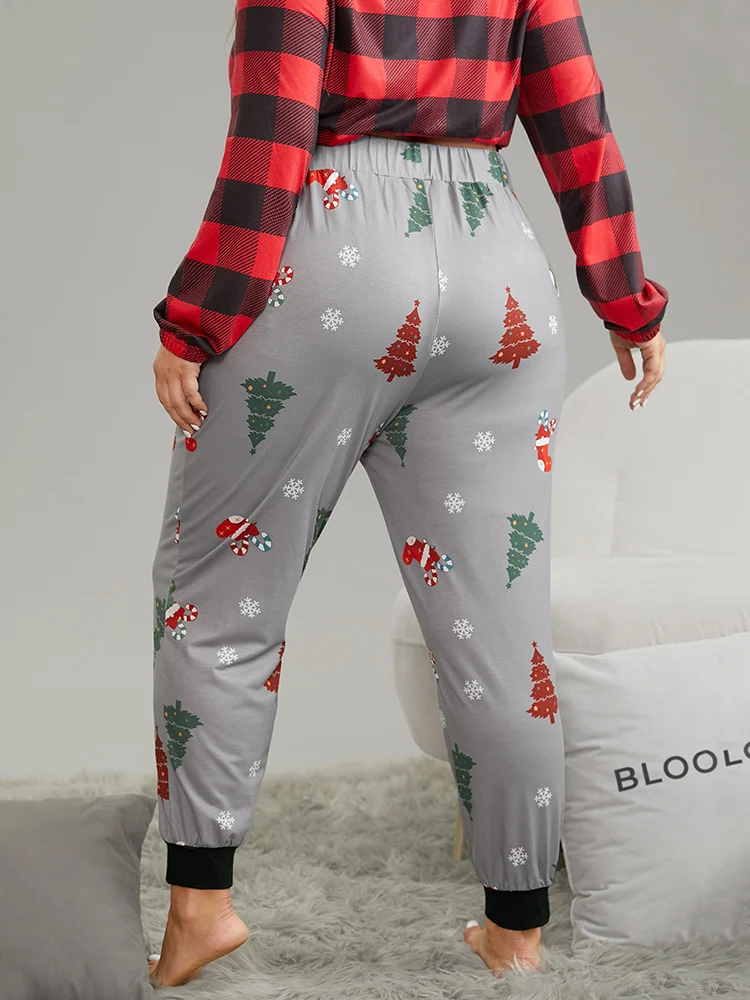 Christmas Trees Print Drawstring Sleep Bottoms
