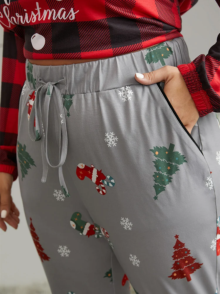 Christmas Trees Print Drawstring Sleep Bottoms