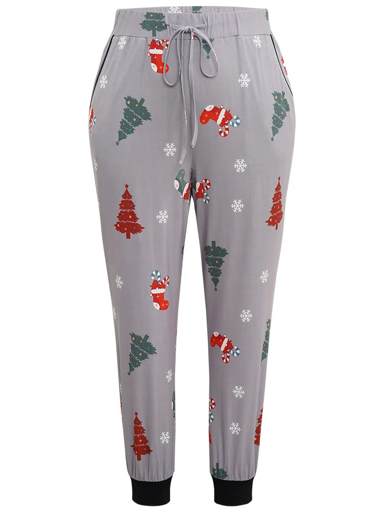 Christmas Trees Print Drawstring Sleep Bottoms