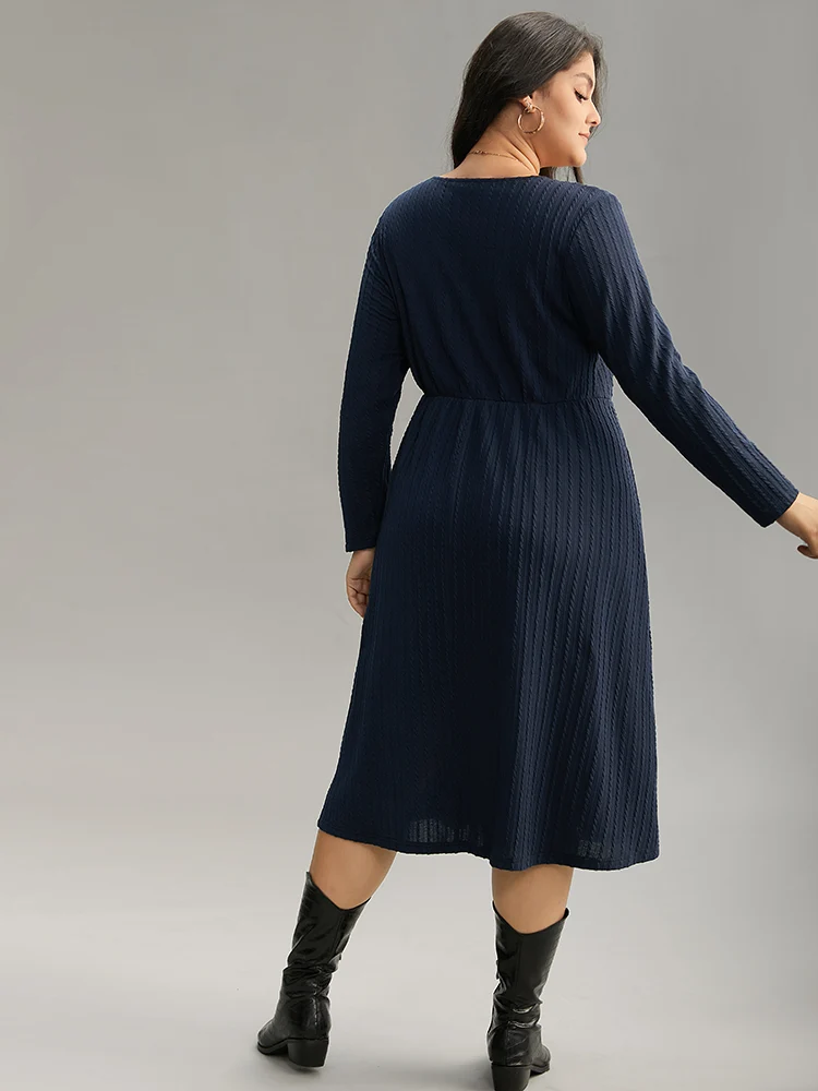 Solid Appliques Button Detail Elastic Waist Dress