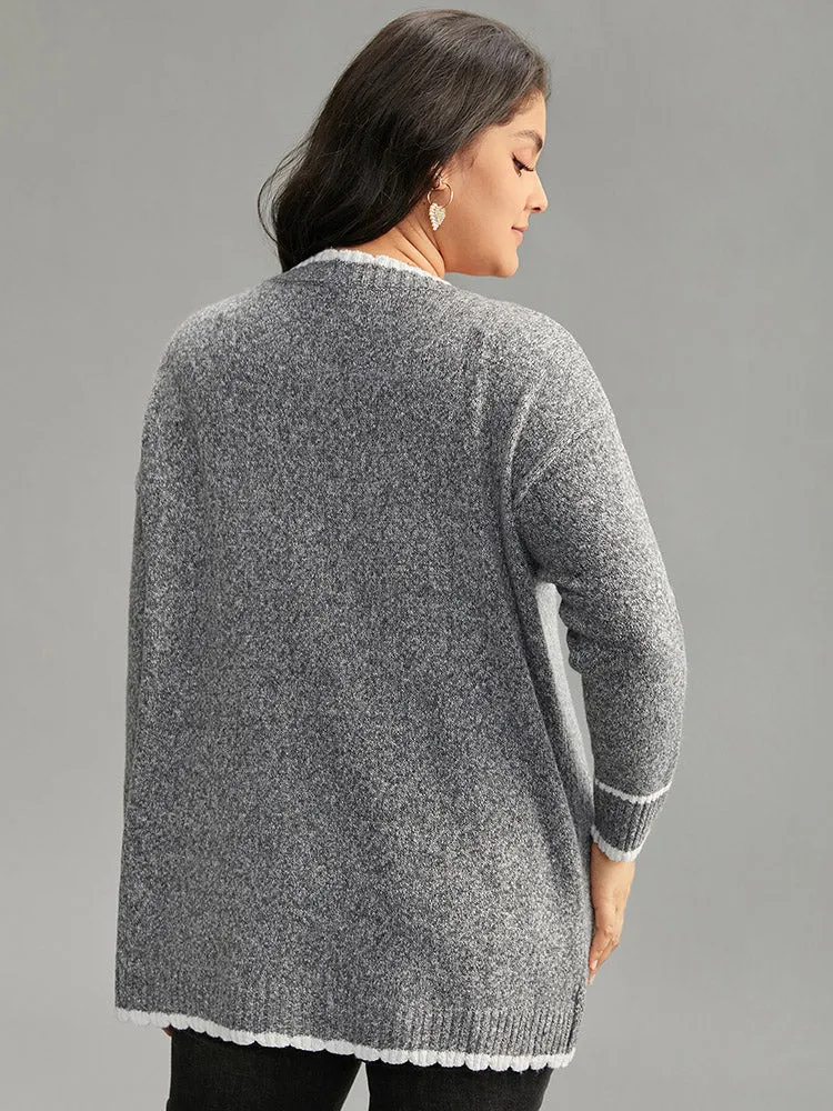 Heather Contrast Pocket Button Through Cardigan