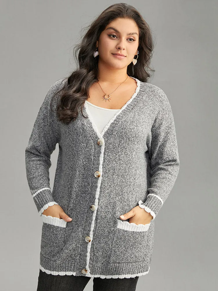 Heather Contrast Pocket Button Through Cardigan