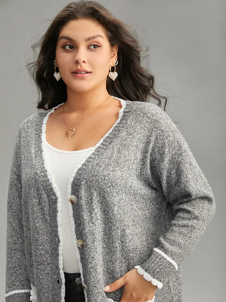 Heather Contrast Pocket Button Through Cardigan